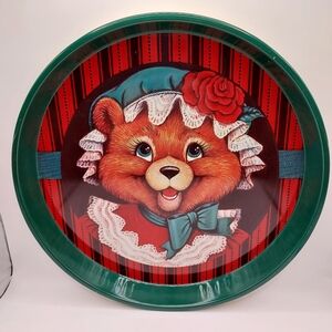Vintage Nobel Hall Christmas Bear 12-inch Round Diameter Tin Tray.
